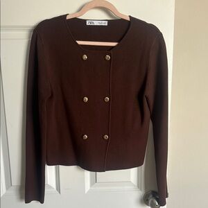Zara Women's Brown Double-Breasted Jacket